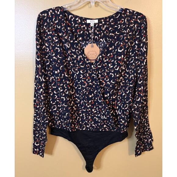 Kori Tops - Kori America Black Leopard Print Surplice Bodysuit - M - NWT